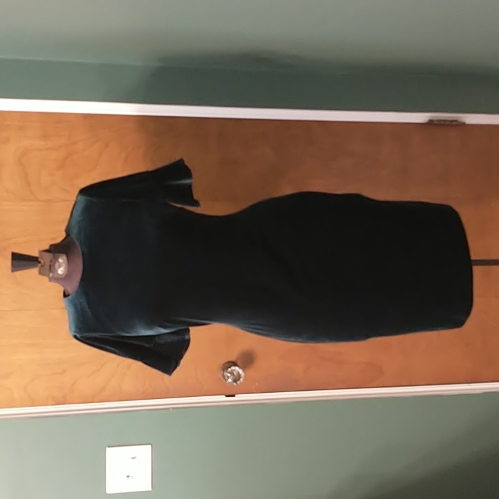 Green velvet Calvin Klein body conbell sleeve dress